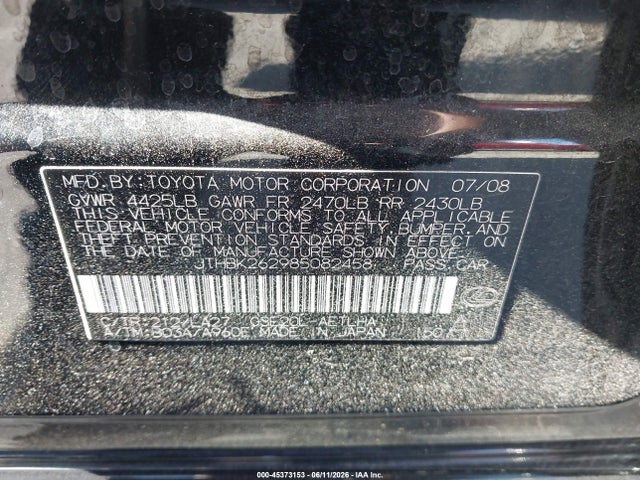 45373153 :رقم المزاد ، JTHBK262985082458 vin ، 2008 Lexus Is 250 مزاد بيع