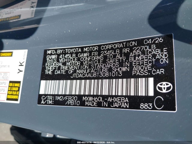 Toyota Prius Le 2026 JTDACAAU8T3081013 Image 9