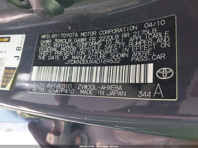 2010 Toyota Prius Ii მანქანა იყიდება აუქციონზე, vin: JTDKN3DUXA0169632, აუქციონის ნომერი: 45373180