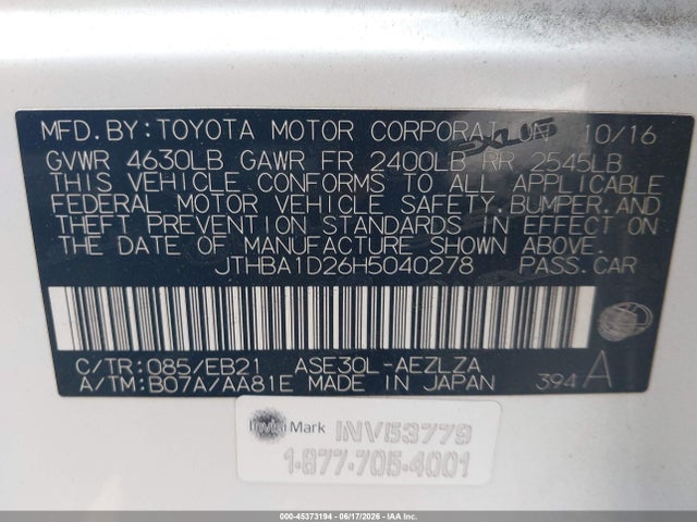 2017 Lexus Is 200t მანქანა იყიდება აუქციონზე, vin: JTHBA1D26H5040278, აუქციონის ნომერი: 45373194