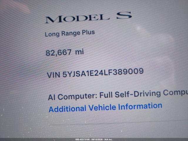 5YJSA1E24LF389009 Tesla Model S Long Range Dual Motor All-wheel Drive/long Range Plus Dual Motor All-wheel Drive