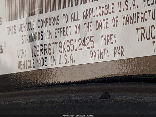 45373223 :رقم المزاد ، 1C6RR6TT9KS512425 vin ، 2019 Ram 1500 Classic Slt  4x2 6'4 Box مزاد بيع
