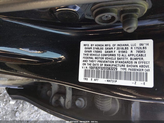 Aukcja sprzedaży 2014 Honda Civic Lx, vin: 19XFB2F52EE063229, numer aukcji: 45373234