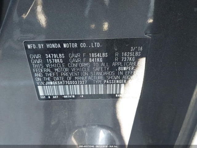 Honda FIT EX 2016 JHMGK5H77GX037327 Image 9