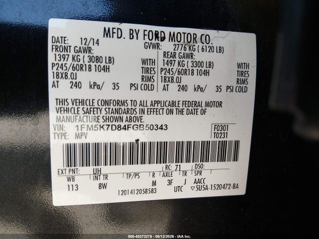 Ford EXPLORER XLT 2015 1FM5K7D84FGB50343 Image 9