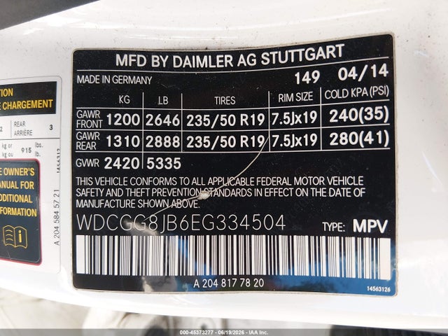 Aukcja sprzedaży 2014 Mercedes-benz Glk 350 4matic, vin: WDCGG8JB6EG334504, numer aukcji: 45373277