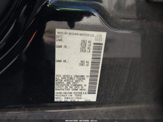 2022 Nissan Altima S Fwd მანქანა იყიდება აუქციონზე, vin: 1N4BL4BV1NN309816, აუქციონის ნომერი: 45373293