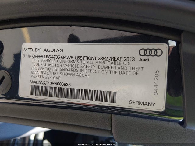 Aukcja sprzedaży 2017 Audi A4 Premium, vin: WAUANAF40HN006933, numer aukcji: 45373315