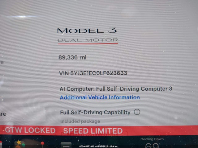 Aukcja sprzedaży 2020 Tesla Model 3 Performance Dual Motor All-wheel Drive, vin: 5YJ3E1EC0LF623633, numer aukcji: 45373319