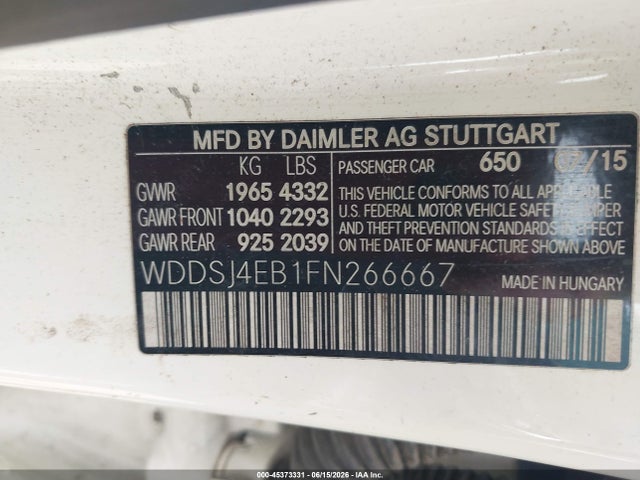 2015 Mercedes-benz Cla 250 მანქანა იყიდება აუქციონზე, vin: WDDSJ4EB1FN266667, აუქციონის ნომერი: 45373331