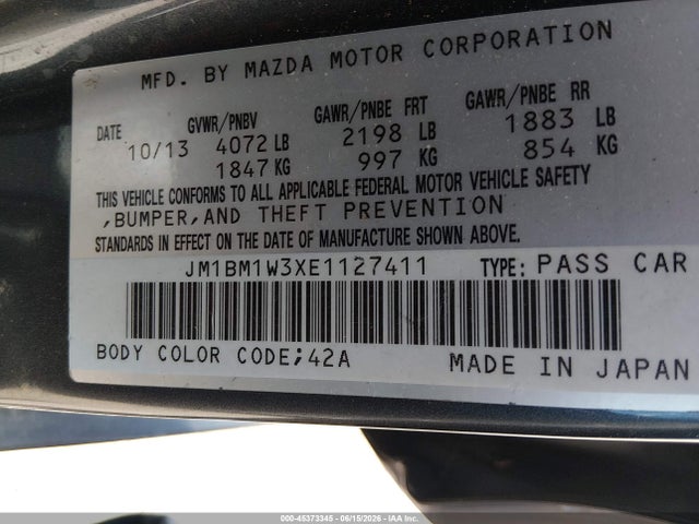 Продаж на аукціоні авто 2014 Mazda Mazda3 S Grand Touring, vin: JM1BM1W3XE1127411, номер лоту: 45373345