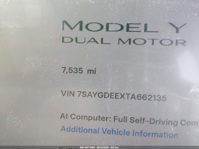 7SAYGDEEXTA662135 Tesla Model Y All-wheel Drive/long Range Launch Series/premium All-wheel Drive