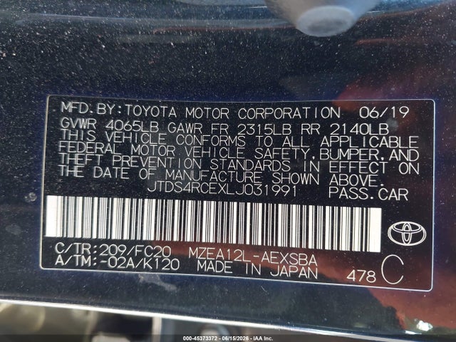 Toyota COROLLA SE 2020 JTDS4RCEXLJ031991 Image 9
