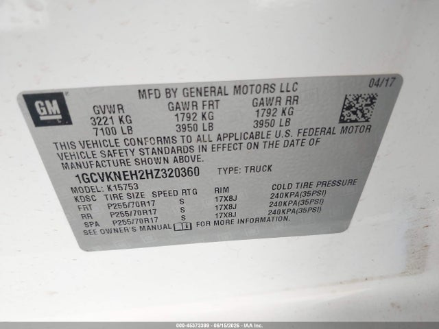 1GCVKNEH2HZ320360 Chevrolet Silverado 1500 Work Truck