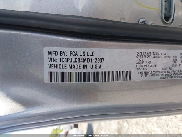 2021 Jeep Cherokee Latitude Fwd მანქანა იყიდება აუქციონზე, vin: 1C4PJLCB4MD112907, აუქციონის ნომერი: 45373413