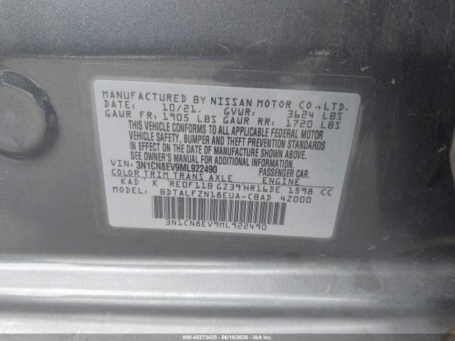 Nissan Versa Sv Xtronic Cvt 2021 3N1CN8EV9ML922490 Image 9