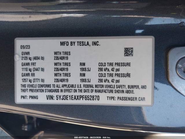 Tesla Model 3 Rear-wheel Drive 2023 5YJ3E1EAXPF652870 Image 9