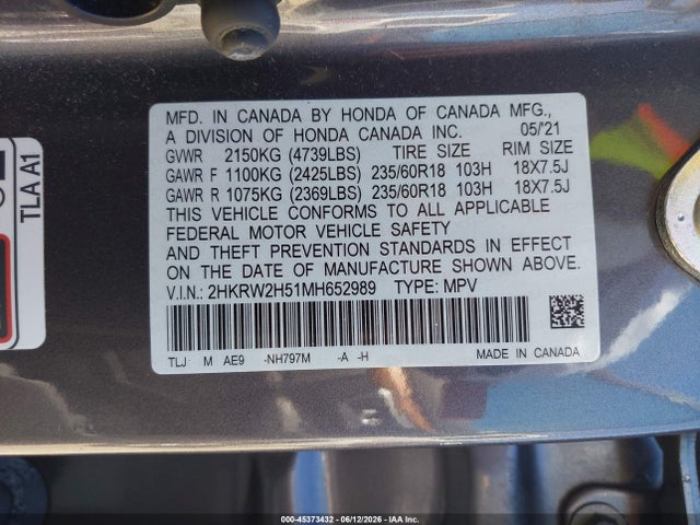 Honda Cr-v Awd Ex 2021 2HKRW2H51MH652989 Image 9