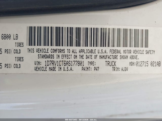 Aukcja sprzedaży 2010 Dodge Ram 1500 Slt/sport/trx, vin: 1D7RV1CT6AS177801, numer aukcji: 45373453