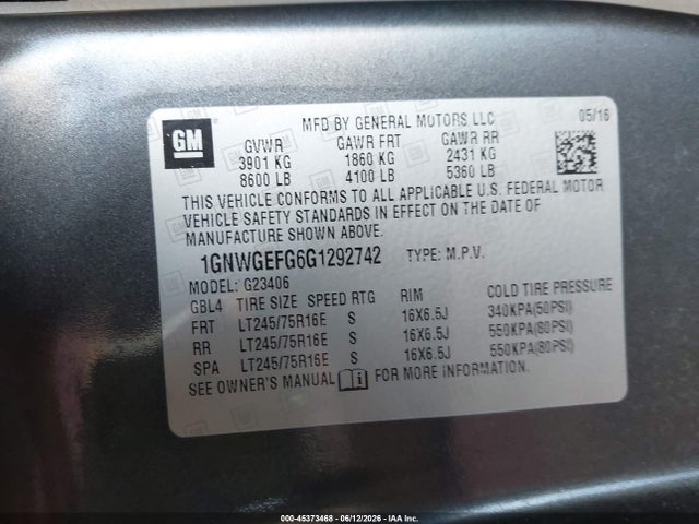 Chevrolet Express 2500 Ls 2016 1GNWGEFG6G1292742 Image 9