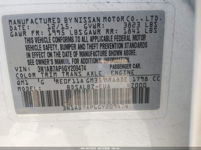 3N1AB7AP6GY209474 Nissan SENTRA S