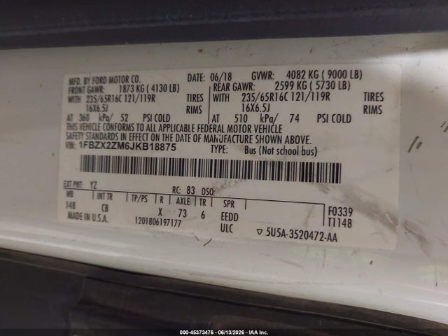 1FBZX2ZM6JKB18875 Ford Transit-350 Xl