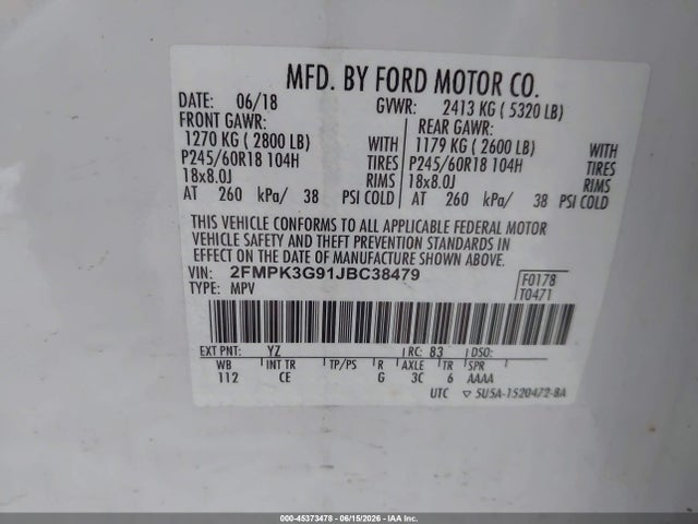 Ford EDGE SE 2018 2FMPK3G91JBC38479 Image 9