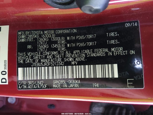 Toyota 4runner Sr5 Premium 2015 JTEBU5JR3F5212342 Image 9