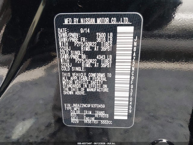 2015 Infiniti Qx80 მანქანა იყიდება აუქციონზე, vin: JN8AZ2NC9F9370459, აუქციონის ნომერი: 45373497