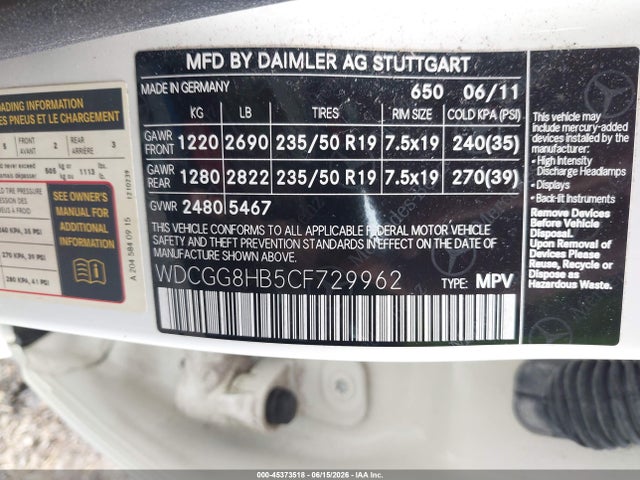 Aukcja sprzedaży 2012 Mercedes-benz Glk 350 4matic, vin: WDCGG8HB5CF729962, numer aukcji: 45373518