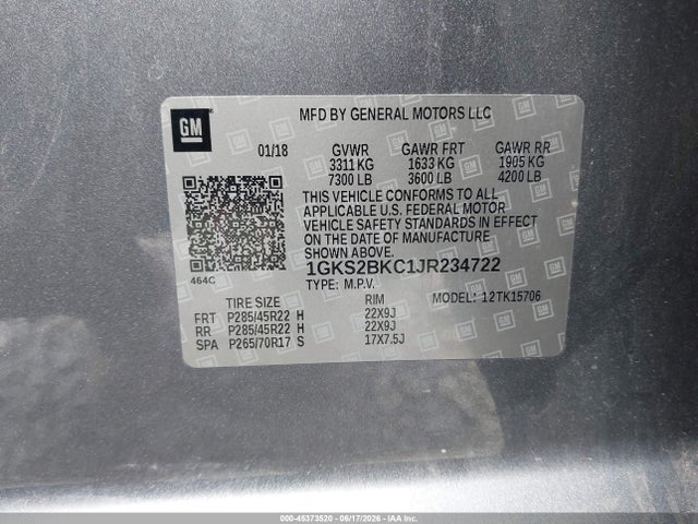 GMC YUKON SLT 2018 1GKS2BKC1JR234722 Image 9