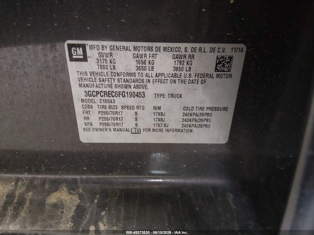 Chevrolet Silverado 1500 1lt 2015 3GCPCREC6FG190453 Image 9