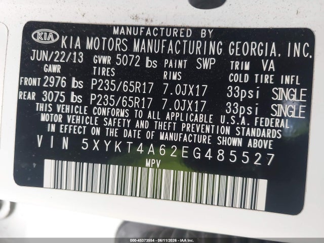 KIA SORENTO LX 2014 5XYKT4A62EG485527 Image 9