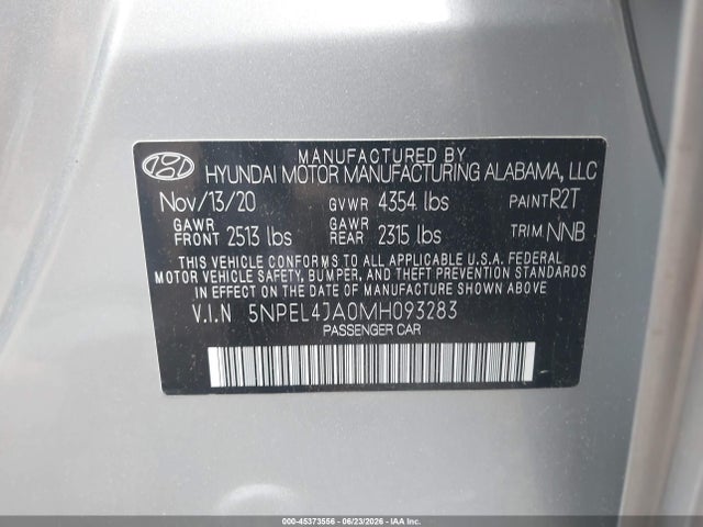 Aukcja sprzedaży 2021 Hyundai Sonata Sel, vin: 5NPEL4JA0MH093283, numer aukcji: 45373556