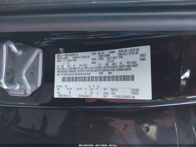 2016 Ford Escape Se მანქანა იყიდება აუქციონზე, vin: 1FMCU0GX4GUA12106, აუქციონის ნომერი: 45373584
