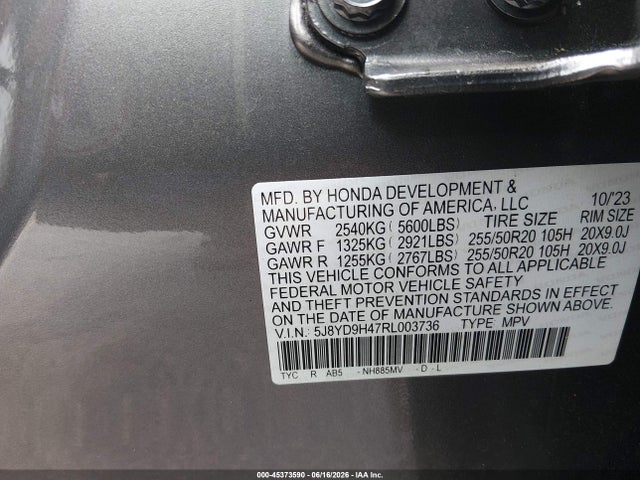 45373590 :رقم المزاد ، 5J8YD9H47RL003736 vin ، 2024 Acura Mdx Technology Package مزاد بيع