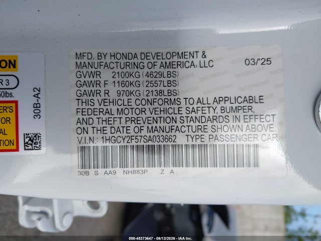 1HGCY2F57SA033662 Honda Accord Hybrid Sport