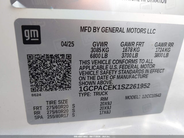 45373652 :رقم المزاد ، 1GCPACEK1SZ261952 vin ، 2025 Chevrolet Silverado 1500 2wd  Short Bed Lt مزاد بيع