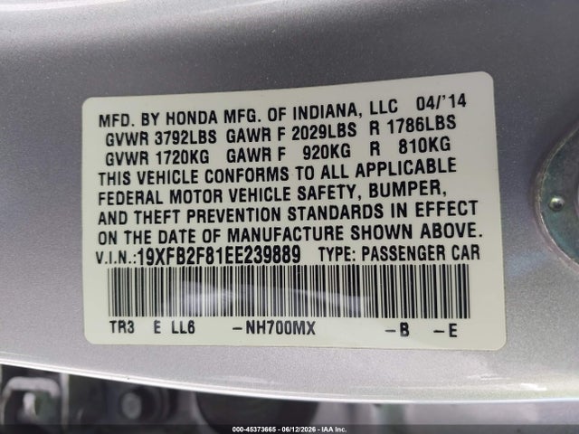 19XFB2F81EE239889 Honda CIVIC EX