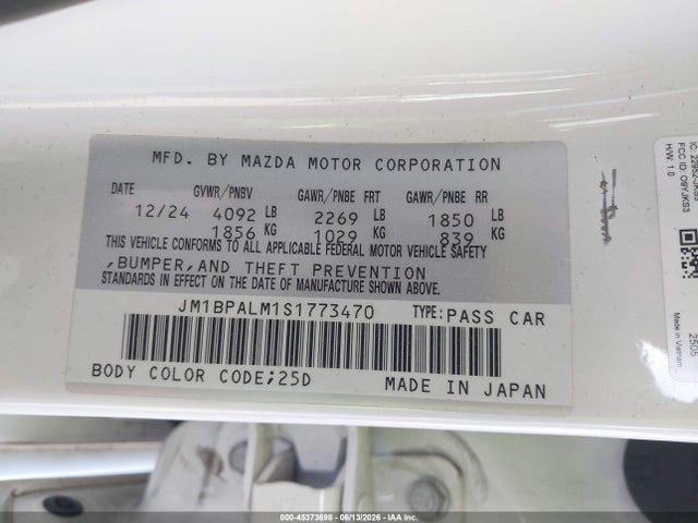 45373698 :رقم المزاد ، JM1BPALM1S1773470 vin ، 2025 Mazda Mazda3 2.5 S Preferred مزاد بيع