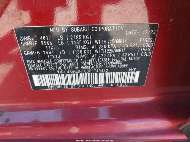 4S4GUHT68R3749492 Subaru Crosstrek Wilderness