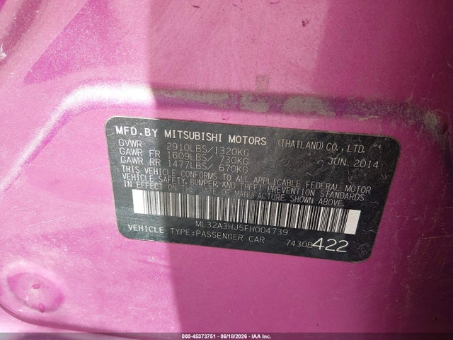 Mitsubishi Mirage De/rf 2015 ML32A3HJ5FH004739 Image 9
