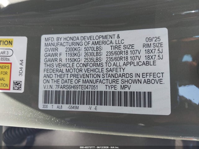 7FARS6H69TE047051 Honda Cr-v Hybrid Awd Trailsport