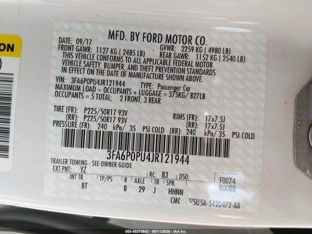 3FA6P0PU4JR121944 Ford Fusion Energi Se Luxury