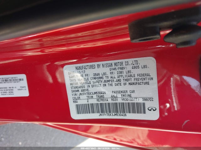 Продажа на аукционе авто 2018 Infiniti Q60 3.0t Red Sport 400, vin: JN1FV7EK3JM530426, номер лота: 45373843