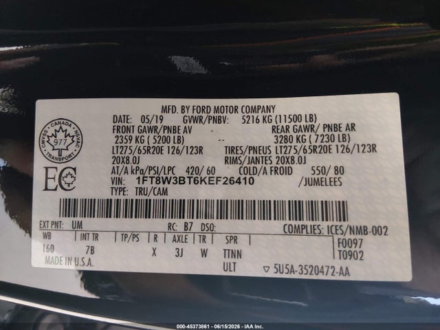 1FT8W3BT6KEF26410 Ford F-350 Platinum