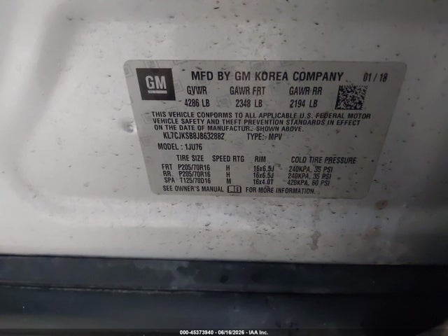 Chevrolet TRAX LS 2018 KL7CJKSB8JB632882 Image 9
