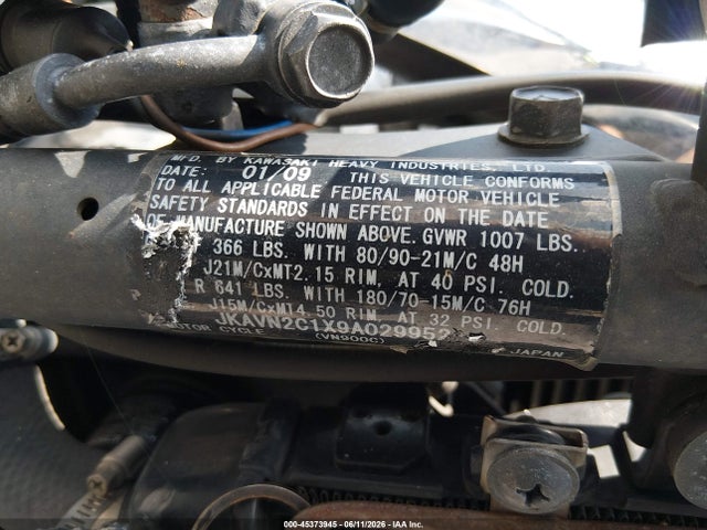 45373945 :رقم المزاد ، JKAVN2C1X9A029952 vin ، 2009 Kawasaki Vn900 C مزاد بيع