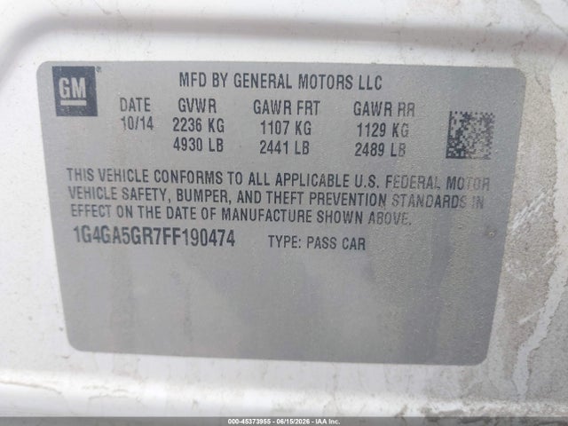 Aukcja sprzedaży 2015 Buick Lacrosse, vin: 1G4GA5GR7FF190474, numer aukcji: 45373955