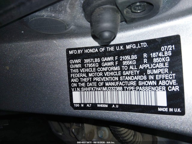 SHHFK7H41MU232388 Honda Civic Sport